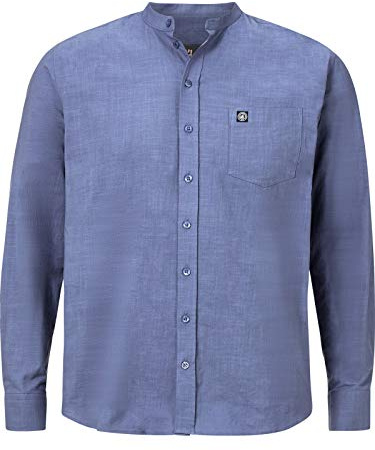 Jan Vanderstorm Herren Stehkragenhemd Kallu Hemd mit Stehkragen| einfarbig in Leinen-Optik | langärmliges Basic Oberhemd | 100% Baumwolle | Größe L - 7XL blau, L - 41/42