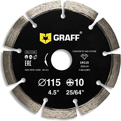 GRAFF Disco da Taglio Diamantato Universale 115 mm per Pietra Mattoni Cemento Cordolo Pietra Naturale e Artificiale - Disco Diamantato Segmento per Smerigliatrici Angolari - Altezza Segmento 10mm