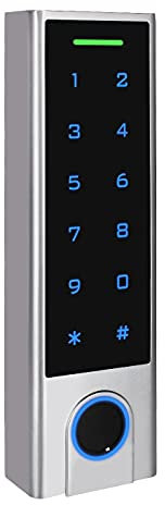 Gelikom Smart Home Codeschloss mit Fingerprint, Fingerabdruck in Schwarz | 1 Relais | Codeschloss + Gateway + Netzteil + 5 RFID KeyFobs | verwaltbar mit APP | wasserdicht und stromsparend