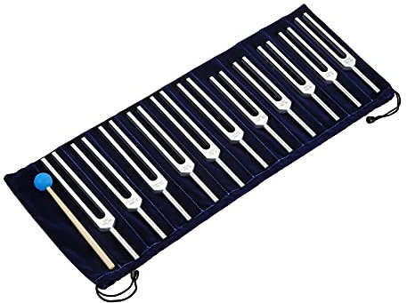 Stimmgabel Set 11 Stimmgabel mit Silikon Hammer Reinigungstuch und Tasche für Klangtherapie, DNA Perfekte Heilung, Musikinstrument, Balancing, Heiler Vibration