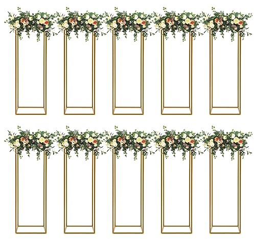 Gdrasuya10 Hochzeits-Vasenständer aus Metall, mit abnehmbarem Blumenständer, Eisenblumenständer, rechteckiger Rahmen, geometrischer Ständer für Hochzeits-Party-Dekoration (10 Stück, 58,4 cm, Gold)