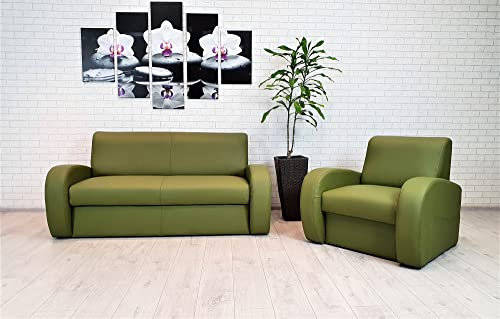 Quattro Meble Grünes Echtleder Sofagarnitur Mediolan FS 2,5 er 171 cm mit Schlaffunktion + Sessel Ledersofa Echt Leder Couchgarnitur Möbel Set große Farbauswahl !!!!