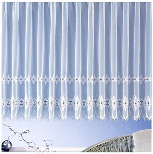 heimtexland ® Store Gardine Macramée Stickerei Borte Kräuselband Vorhang transparent Typ122 Höhe 243cm x Breite 450cm