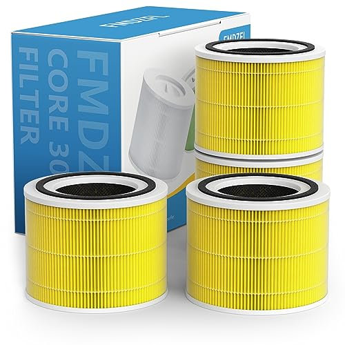 Core 300 Replacement Filter Compatible with LEVOIT Core 300 Core 300S VortexAir Air Purifier, 3-in-1 Pre-filter, H13 Grade True HEPA and Activated Carbon Filter, Core 300-RF-PA, 4-Pack