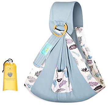 SONARIN Baby Tragetuch,Weiche Baumwolle Babytragetücher Babytrage Baby Tragesystem Tragetuch Sling Stillabdeckung mit Verstellbaren Ringen für Neugeborene Baby bis 15kg(Blaues Blatt)