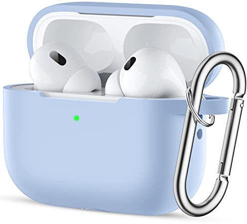 Easuny Hülle für AirPods Pro 2/1 Schutzhülle 2022/2019, Weiches Silikon Stoßfeste Schutzhülle Kompatibel für Apple AirPods Pro 2. Generation Case, mit Karabiner [Front-LED Sichtbar] - Lila