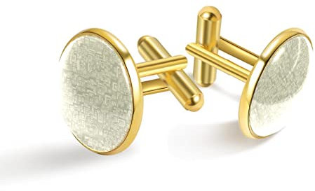 Personalisierte Gold Manschettenknöpfe für Smoking Hemd Beige Geometrischer Druck, 20mm*20mm, Edelstahl, Künstlicher Quarz