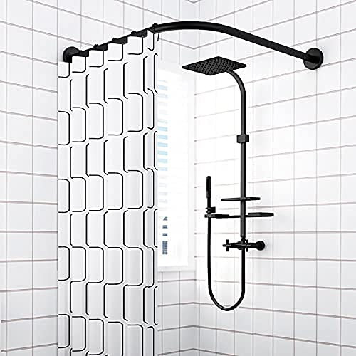 Asta per tenda da doccia curva, a forma di L, in acciaio inox, per vasca da bagno, rettangolare, in acciaio inox, per spogliatoio, da 70 a 95 cm x 125 a 165 cm