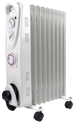 Globewolf OIL Filled Radiator 9 Fin Heater with 24 Hour TIMER - Electric 2KW Free Standing Portable Oil Radiator with Thermostat & Timer - 3 Heater Settings, Built in Safety Features