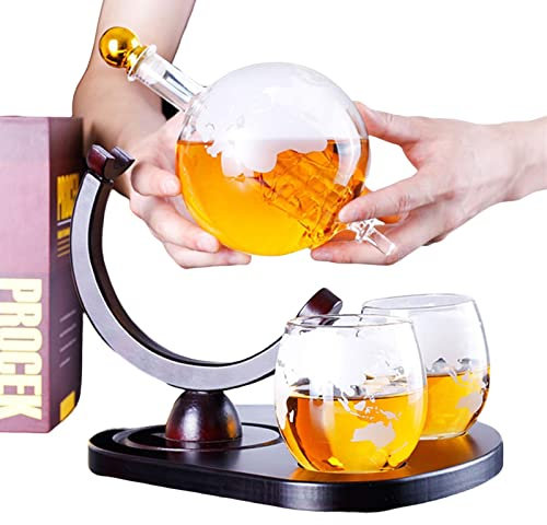 NGUMMS Whisky-Dekanter-Sets für Herren | Whisky Dekanter Flugzeug Globus Set - Globe Dekanter und Glas Set mit 2 Whiskygläsern für Wodka, Wein