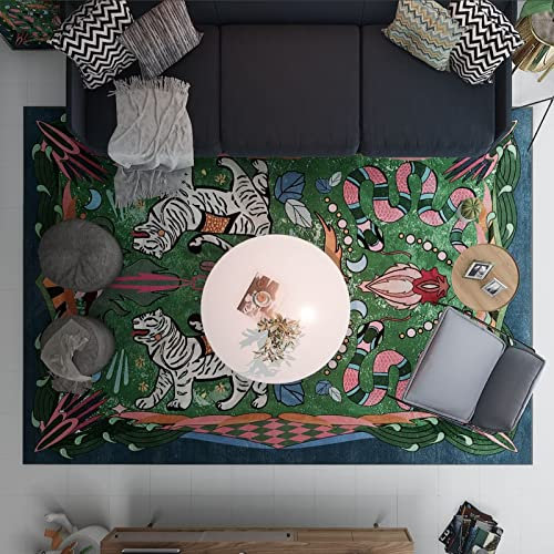 Tiger-Teppich für Badezimmer, Fußmatten, Boho, 6 x 0,9 m, Tiger-Teppich, Schlafzimmer, kleiner Bereich, waschbar, flippig, Cartoon, niedlicher Teppich für Kinderzimmer, abstrakt, Grün