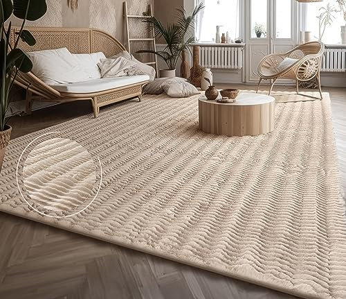Paco Home Weicher Flauschiger moderner Bubble Wohnzimmer Teppich Hochflor Fell Geometrisches Design Hoch-Tief-Effekt, Grösse:120x160 cm, Farbe:Creme