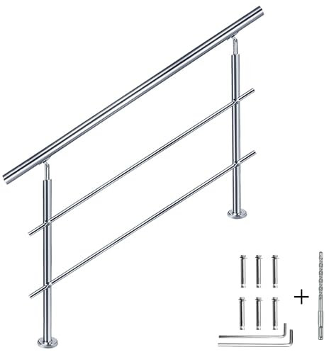 CAVATINY Edelstahl Handlauf Geländer für Treppen Brüstung Balkon mit 2 Querstreben - Innen und Außen Handlauf Geländer Treppengeländer Edelstahl Brüstung Balkon (120CM, 2 Querstreben)