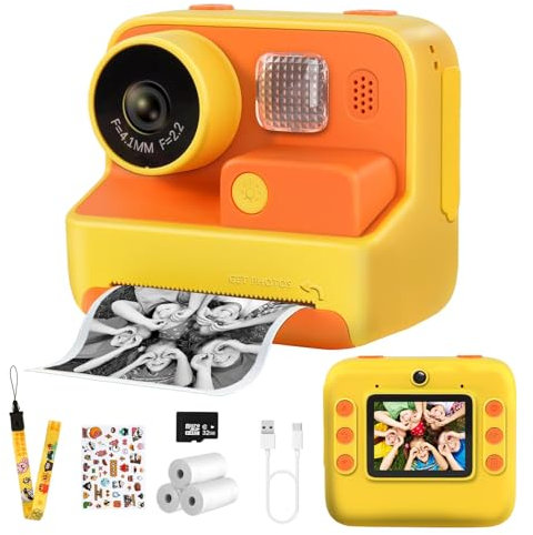 Sofortbildkamera Kinder,2.0 Zoll LCD Bildschirm,1080P HD Kinderkamera Sofortbildkamera mit DREI Rollen Druckpapier und 32G SD Karte,Geschenk für Kinder 3-12 Jahre