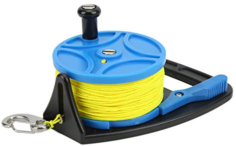 plplaaoo Tauchrollen, Ankerseilspule, Fingerrolle, Mehrzweck Mit Clip, 83 M Draht, Harpune-Rolle, Harpune Zum Speerfischen Mit Rolle, Paracord-Wickler Für Höhlenexil-Tauchen(blaues Rad)