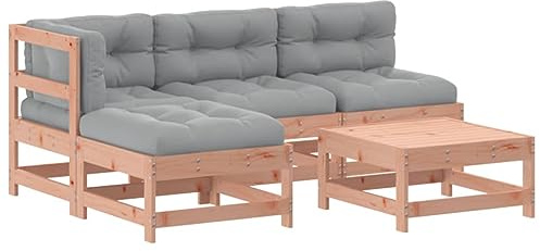vidaXL Garten Lounge Set 5-TLG., Gartenmöbel Set mit Kissen, Sitzgruppe für Garten Terrasse, Modular Sofa Garnitur Loungemöbel, Massivholz Douglasie