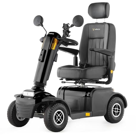 Veleco Looper – Mobilitätsroller mit drehbaren Kapitänssitz - Einfache Steuerung - Sitz mit hoher Rückenlehne, Kopfstüze, Sicherheitsgurt - Rückwärtsgang (Schwarz)
