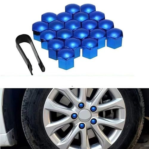 HASMI 20 Stücke Auto Radmutterkappen für V-W Touran T5, Sechskant Radbolzen Kunststoff Radschraubenkappen Radmuttern Abdeckungen Zubehör,D/Blue-17mm