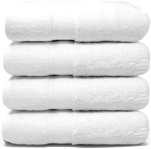 LEBENGOOD Juego de Toallas Baño y Lavabo 100% Algodón Premium 550gsm | Toallas Suaves, Absorbentes y Resistentes para Ducha, Hotel, SPA y Gym | Set de 4 Toallas Mano y Cuerpo (4 50X90 Blanco)