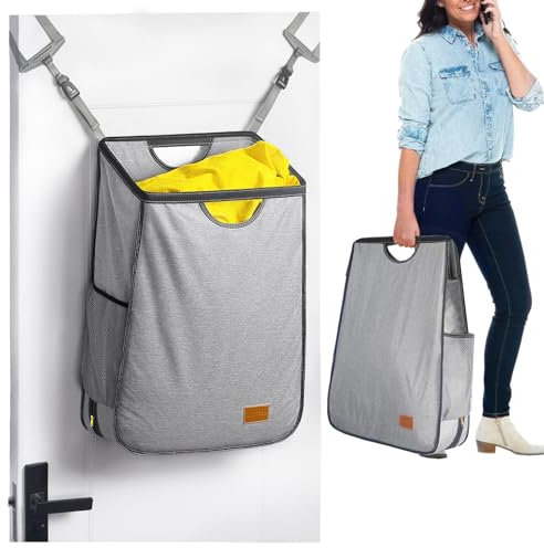Ligereza Hanging Laundry Hamper Bag, Large Capacity, Grey, Over the Door, Portable, Modern Style