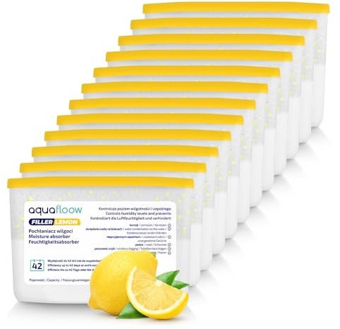 Aquafloow Raumentfeuchter 400 ml, Reduziert die Luftfeuchtigkeit 12 Stück LEMON | Geruchsneutralisierer, Feuchtigkeitsabsorber für Küche, Schrank, Badezimmer und Arbeitszimmer