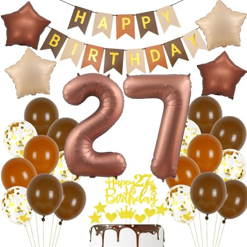 Luftballon 27. Geburtstag Braun, 27 Geburtstag Deko Retro Braune, 27 Jahre Dunkelbraun Partyballon, Deko 27 Boho, 27 Jahre Party Dekoration, 27 Geburtstagsdeko Frau Mann Braun