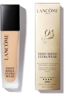 Lancôme Teint Idole Ultra Wear 205C, feuchtigkeitsspendende Full Coverage-Foundation in Beige mit natürlich mattem Finish, bis zu 24 Stunden Halt, geeignet für alle Hauttypen