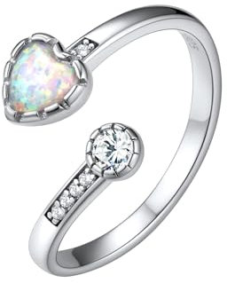 Silvora Offener Verstellbarer Ringe Damen Silber 925 Zirkonia Fingerring 2mm breit Opal Kristall Ring Stapelbarer Herz Verlobungsring Ehering Freundschaftsring Ringgröße 52 (16.5)-62 (20)