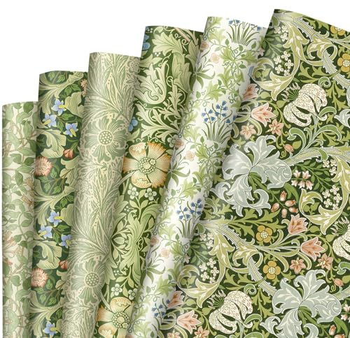 JarThenaAMCS William Morris Geschenkpapier mit Blumenmuster, keine Rolle, grünes Geschenkpapier, dekoratives Kunstpapier, flach gefaltet, für Bastelarbeiten, Geburtstagspartys, Geschenke, 50 x 70 cm,