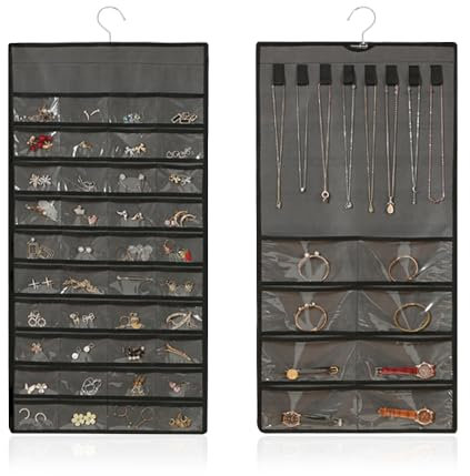 HIOQFR Organisateur de Bijoux Suspendus Mur Rangement Bijoux Murale Présentoir à Bijoux Organiseurs Porte Bijoux Mural a Accrocher Support de Boucles d'oreilles Collier Jewelry Organizer Hanging-Gris