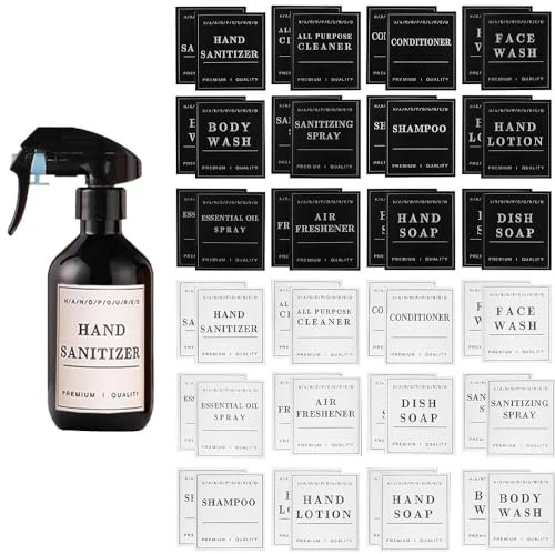 48 PCS Waterproof Bottle Labels Removable Bathroom Self Adhesive Label Simple Bathroom Dispenser Label Stickers Hand Soap Shampoo Conditioner Dispenser Kitchen for Bottles Spray Jar Sample Kitchen Lau