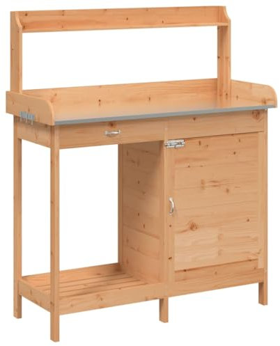 vidaXL Table de Rempotage avec Armoire, Table de Plantation avec Rangement, Banc de Rempotage, Table à Plantes, Marron Bois Massif de Sapin