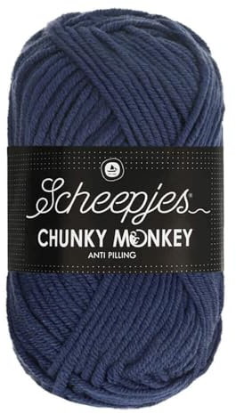 Scheepjes Chunky Monkey Aran Weight Yarn | 100g Ball | Anti-Pilling Acrylic | Soft & Hypoallergenic for Knitting and Crochet Blankets, Toys & Garments (2005 Navy)