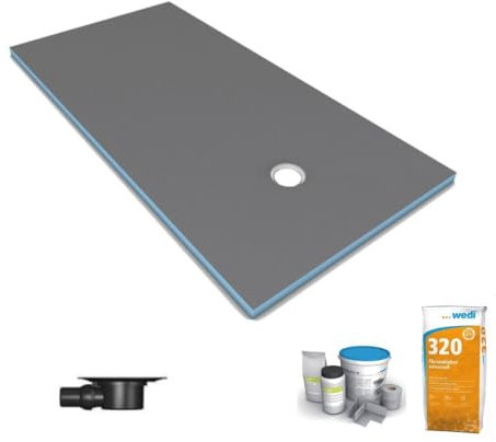 Receveur de douche à carreler 140 x 90 WEDI Fundo Primo écoulement excentré + bonde horizontale + kit d'étanchéité + colle 320