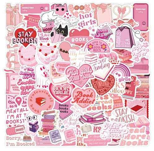 120 Stück Pink Bookish Stickers, Rosa Herz Aufkleber, Ästhetik Bücher Lesen wasserfeste Vinyl Aufkleber Preppy Sachen für Laptop Telefon Skateboard, Mädchen