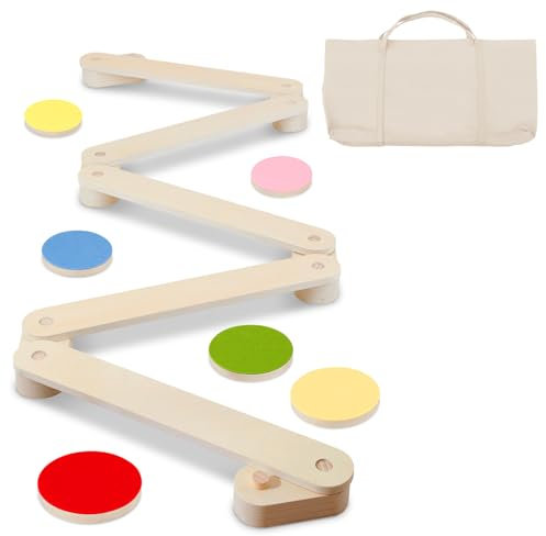 Hebitod Holz Kleinkinder Schwebebalken, Balancierbalken mit 6 Balanciersteine,für Indoor und Outdoor, Spielzeug für Balance-Koordination,Mit Aufbewahrungstasche
