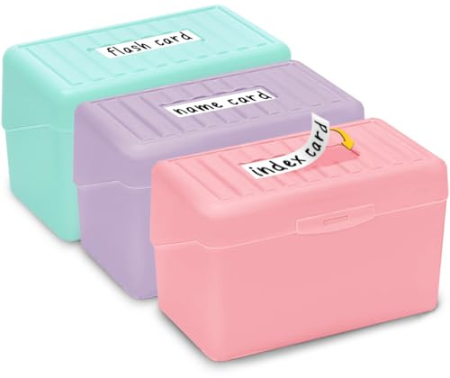 H4D Index Card Holder 3x5, Index Card Box Organizer Case, 3x5 Flash Note Card Holder, 3 Packs (Pastel Colors)