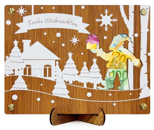 Geldgeschenk Weihnachten, Holz Geldgeschenke Verpackung Weihnachten, Weihnachten Geldgeschenke - Weihnachtskarten mit Umschlag Set, Geldgeschenkideen Weihnachten für Frauen Männer Freund Familie
