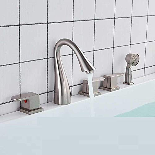 GLJTUO Ensemble De Douche Robinet De Baignoire Robinet De Baignoire À Large Portée Monté sur Le Pont Bronze Noir 3 Poignées en Laiton Ensemble De Douche De Salle De Bain avec Dou,Brushed