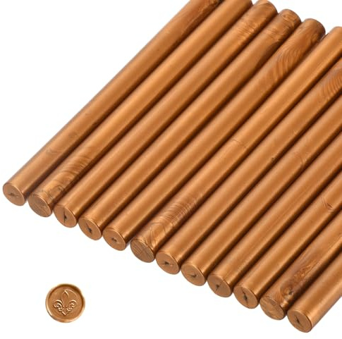 sourcing map 12 Pcs Bronze Gold Cylinder Sealing Wax Stick Glue Gun Wax Seal Rod Craft Adhesive Waxing for Letter Seal Wax Stamp,Wedding Invitations, Packaging Decoration