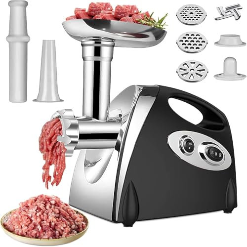 Hachoir a Viande, Hachoir À Viande Électrique 2800W Max, 3 en 1 Hachoir Électrique avec 3 Plaques de Broyage en Acier Inoxydable et Kubbe, Hachoirs à Viande pour Viande Légumes (Noir)