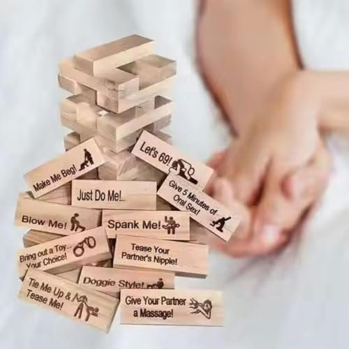 jileijar Tower Blocks Giochi di coppia per adulti, gioco di torre a blocchi birichini, 48 blocchi di legno per camera da letto, giochi per coppie, regalo per feste notturne