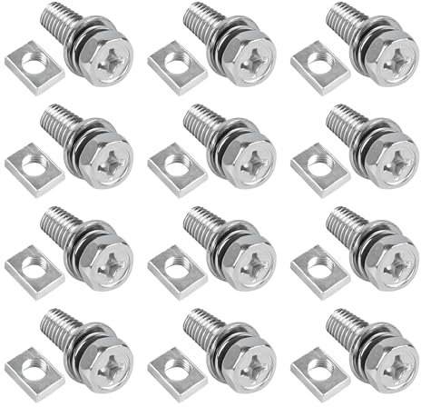 Hbxdeco 12PCS Bolts and Nuts Kit, M6×16mm 304 Stainless Steel Battery Terminal Bolt with Nut & Washer, Motorcycle Battery Screw and Nut Set for ATV Bike Scooter, M6 Bolt Square Nut Kit