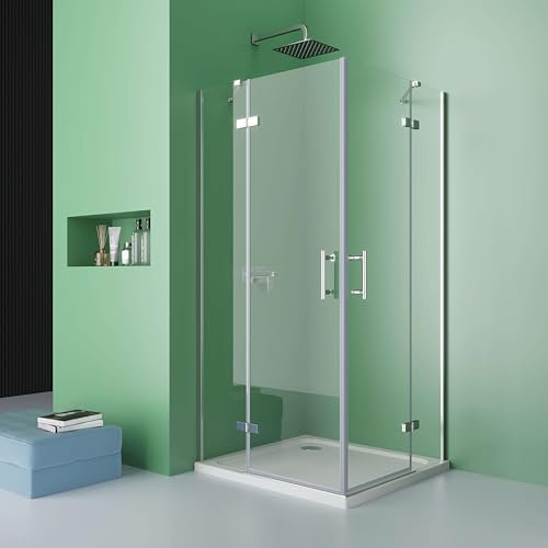 DOOLEEWEE Glasduschen,Duschkabine,Drehtür mit Festteil für Eckeinstieg, Drehtür 4-teilig, 5mm NanoGlas,ESG - Sicherheitsglas (Chrom, 75x90x193cm)