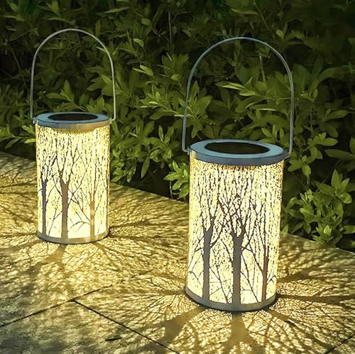 Joysing Solarlaterne für Draußen 2 Stück Solarlampen für Außen Hängend, Metall Laterne Solar Wetterfest LED Laterne Vintage Grablaterne Solar Gartenleuchten für Terrasse Tisch Garten Deko