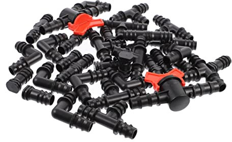 FONDOTIN 34 Stück DREI-Wege-Biegung durch gerade durch tröpfchenbewässerung tropfenbewässerung flexschlauch Armatur Anschlüsse für Tropfsysteme Schlauchkupplungsanschluss Plastik Black