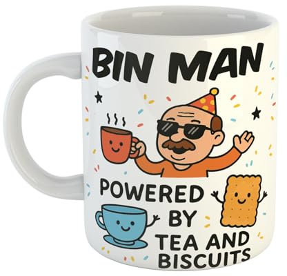 Just The Shirt Bin Man Powered by Tea and Biscuits Funny Ceramic Mug Gift for Work Colleagues, Retirement, Birthdays, or Office Humour