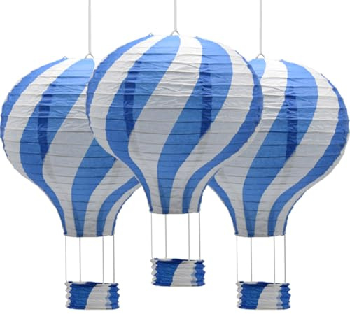 Ruidee 3 Stück Heißluftballon Papierlampion 12 inch Papier Laterne Deko Set für Hochzeit, Geburtstag, Jubiläum, Weihnachten, etc (Blue)