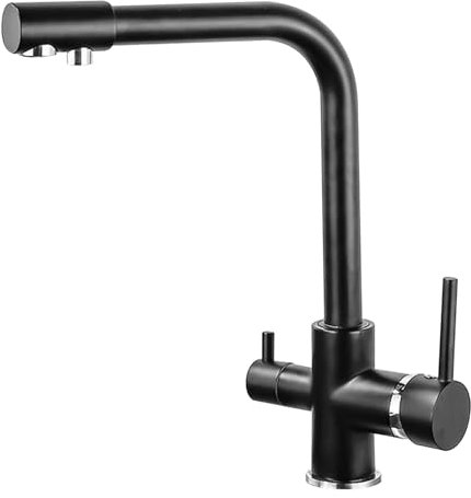 3-Wege Küchenarmatur,Mischbatterie Küche Mit Heiß- und Kaltwasser Wasserhahn, 2 in 1 Edelstahl Chrom Armatur Küche auch für Anschluss und Installation Trinkwasserfilter Pipe