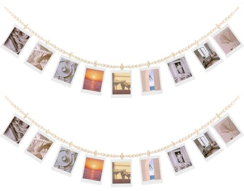 Sorcristy 2 Stück Fotoseil Mit Klammern, Foto-Display Boho Wand Dekor, Holzperlen Collage Hängende Bilderrahmen, Foto Hängendes Makramee Wandbehang Für Raumdekoration